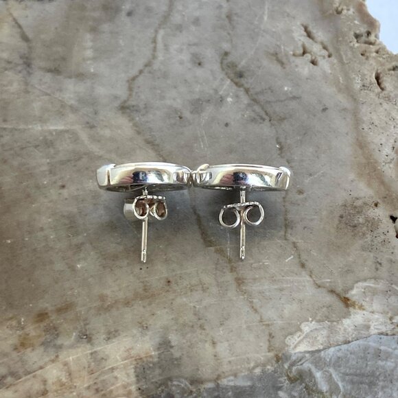 Sterling Silver 925 Michelle Albala Mosaic Blue Opal Inlay Oval Stud Earrings - Picture 4 of 16